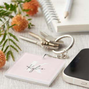 Modern Blush Rose Personalized Monogram Name -  Key Ring
