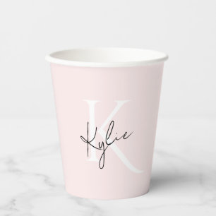 Modern Blush Rose Personalized Monogram Name -  Paper Cups