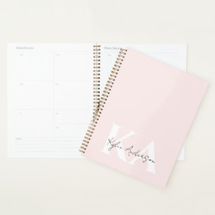 Modern Blush Rose Personalized Monogram Name -  Planner