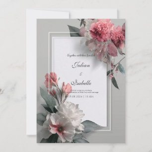 Modern Blush Rose White Frame Floral Wedding Invitation