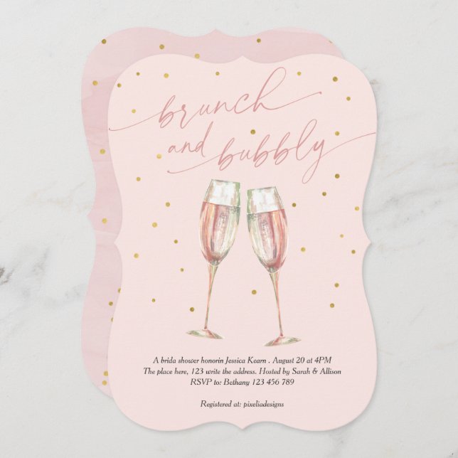 modern blush simple pop the bubbly, chic champagne invitation (Front/Back)