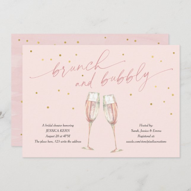 modern blush simple pop the bubbly, chic champagne invitation (Front/Back)