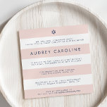 Modern Blush Stripe Bat Mitzvah Invitation<br><div class="desc">Our beautiful modern Bat Mitzvah invitations feature wide, horizontal blush pink and white stripes with modern navy blue lettering and a small Star of David at the top. Use the text fields provided to add your custom intro, ceremony details and party details. Customize the wording however you wish for a...</div>