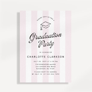 Modern Blush Stripe Graduation Party Invitation