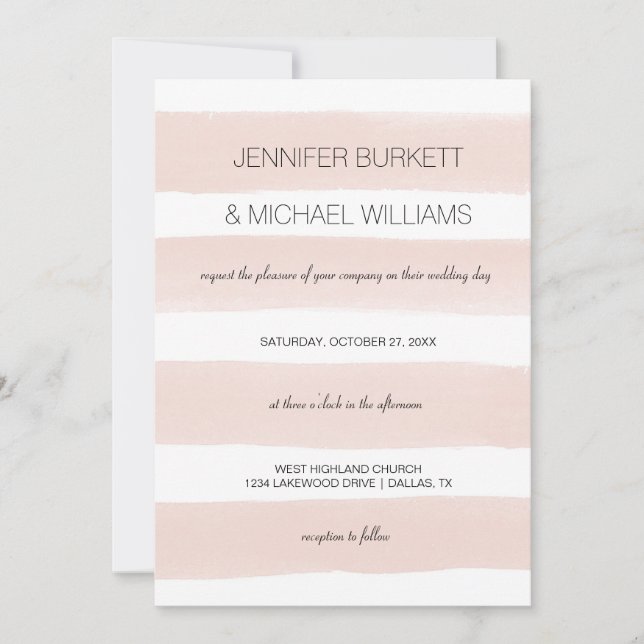 Modern Blush Stripes Invitation (Front)