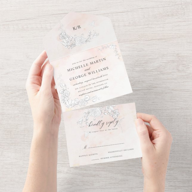 Modern Blush Subtle Floral All In One Invitation (Tearaway)