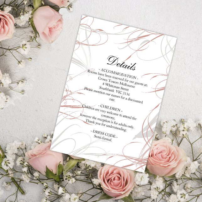 Modern Blush Swirls Elegant Wedding Details Enclosure Card (Creator Uploaded)