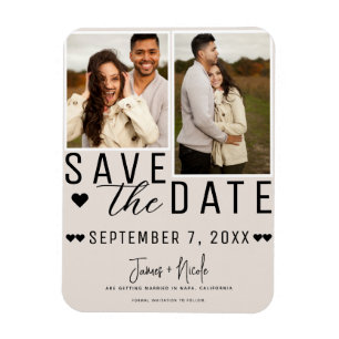 Modern Blush Tan Save the Date 2 Photo Wedding  Magnet