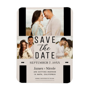 Modern Blush Tan Save the Date 3 Photo Wedding  Magnet
