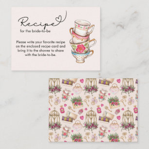 Modern Blush Tea Party Bridal Recipe Request  Enclosure Card