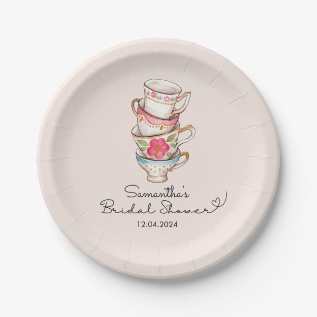 Modern Blush Tea Party Bridal Shower Paper Plate (Front)