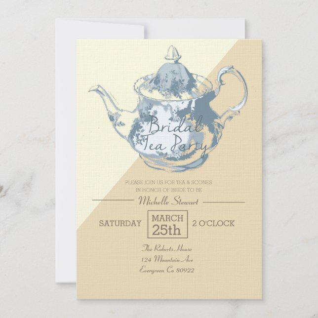 Modern Blush Teapot | Bridal Tea Party | Custom Invitation (Front)