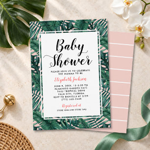 Modern Blush Tropical Palm Leaf Baby Shower Invitation