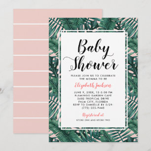 Modern Blush Tropical Palm Leaf Baby Shower Invitation