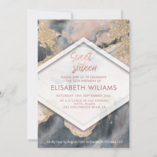 Modern blush watercolor wash glittery invitation