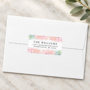 Modern Blush Watercolor Wedding Return Address Label