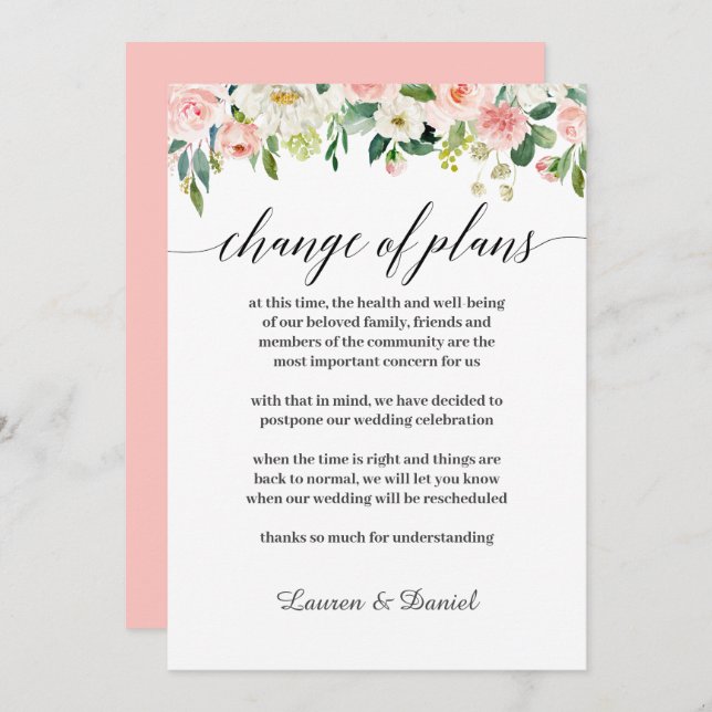 Modern Blush Wedding Postponement Change of plans Invitation (Front/Back)