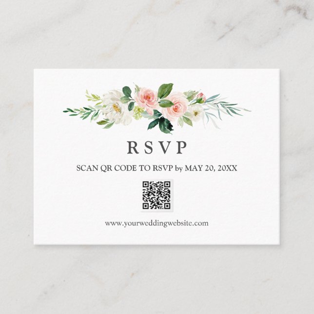 Modern Blush Wedding RSVP  QR CODE WEDDING Business Card (Front)