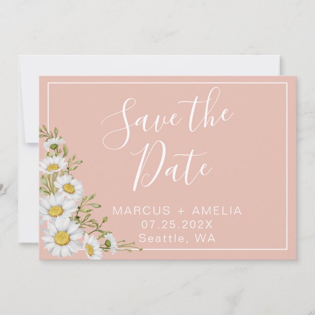 Modern  Blush & White Daisies   Save The Date (Front)