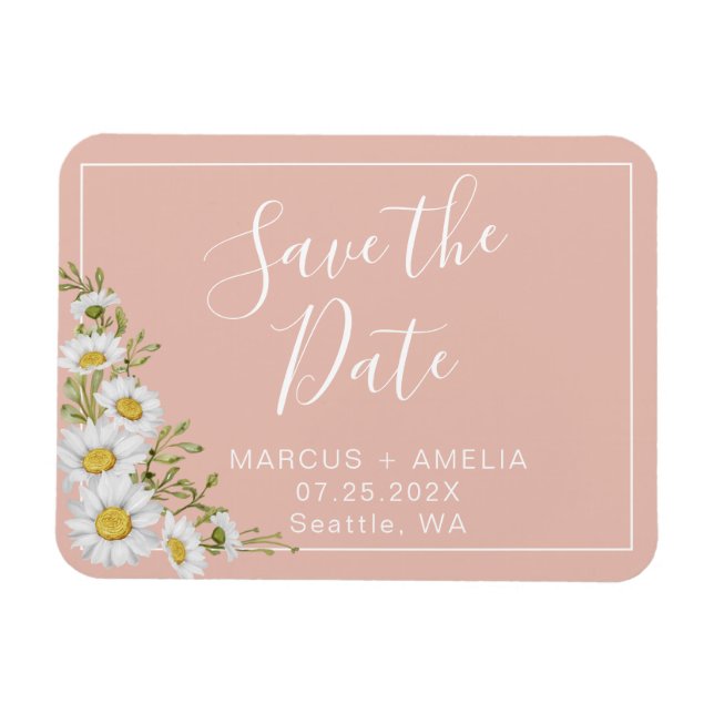 Modern  Blush & White Daisies   Save The Date  Magnet (Horizontal)