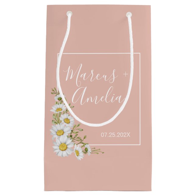 Modern  Blush & White Daisies Wedding Small Gift Bag (Front)