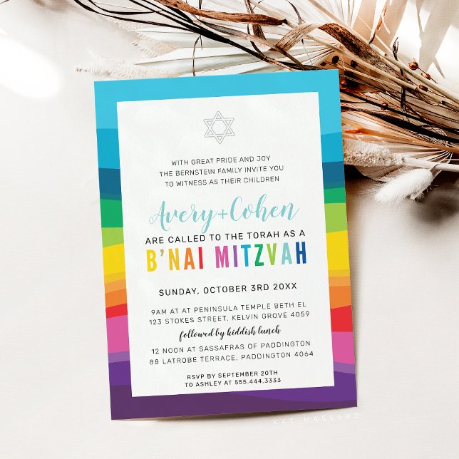 MODERN B'NAI MITZVAH colourful technicolor rainbow Invitation (Creator Uploaded)