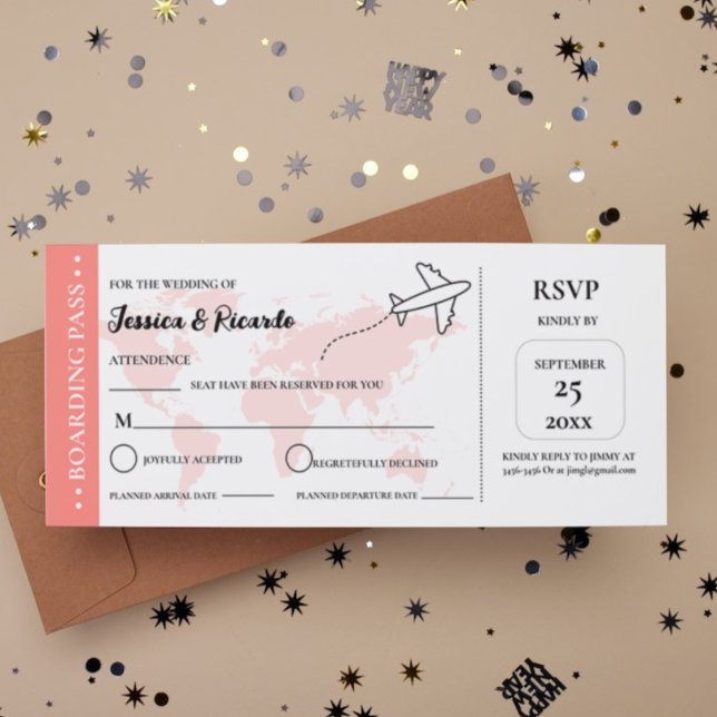 Modern boarding pass wedding RSVP enclosure card (Creator Uploaded)