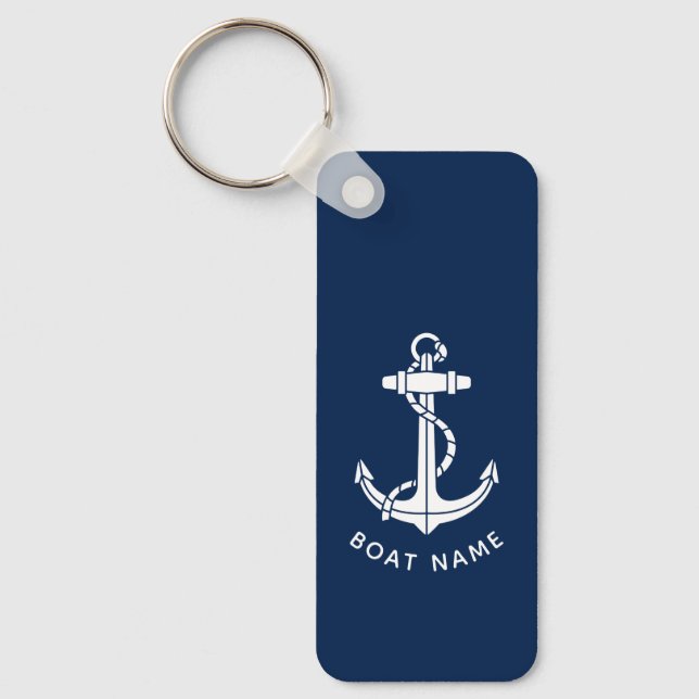Modern Boat Anchor and Name Captain Key Ring (Front)