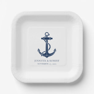 Modern Boat Anchor Beach Wedding Custom Paper Plate