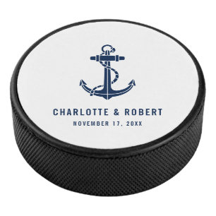 Modern Boat Anchor Beach Wedding Favor Hockey Puck