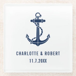 Modern Boat Anchor Beach Wedding Groomsmen Glass Coaster