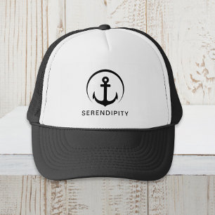 Modern Boat Anchor Monogram Black Trucker Hat