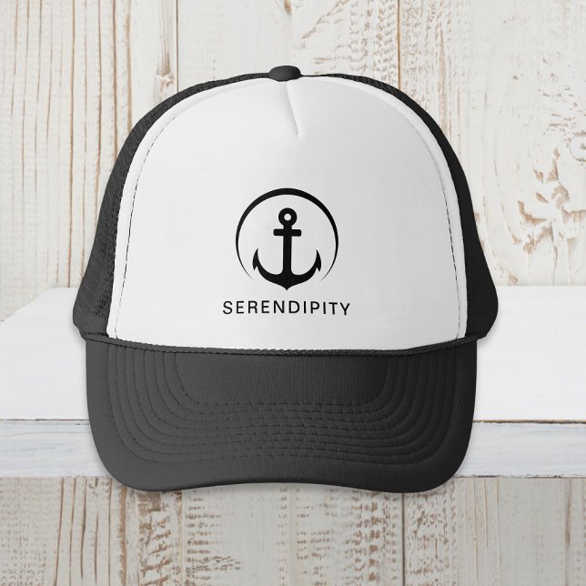 Modern Boat Anchor Monogram Black Trucker Hat (Creator Uploaded)