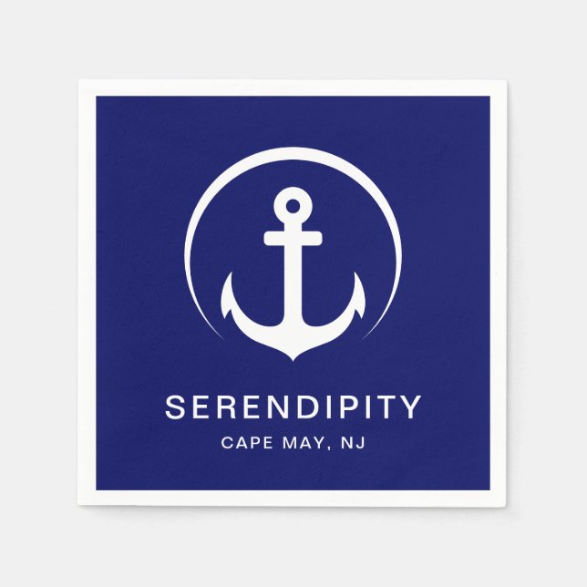 Modern Boat Anchor Navy Personalised Napkins (Front)