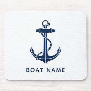 Modern Boat Name Navy Blue Anchor Crew Custom Mouse Pad