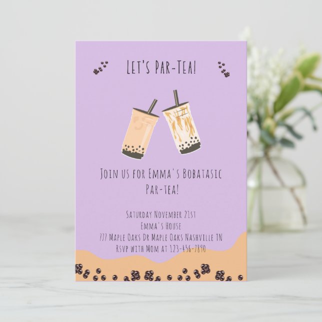 Modern Boba Par-tea Bubble tea Birthday Invitation (Standing Front)