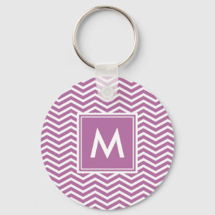 Modern Bodacious Purple Chevrons With Monogram Key Ring