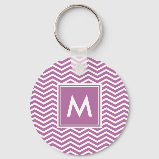 Modern Bodacious Purple Chevrons With Monogram Key Ring (Front)