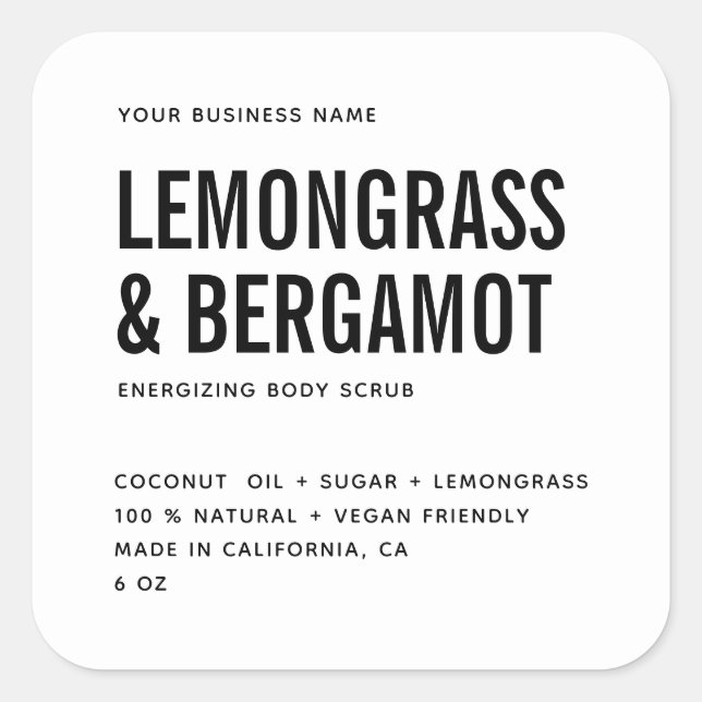 Modern body scrub white product label (Front)