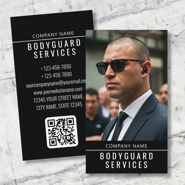 Modern Bodyguard Services Minimalist Photo QR Code Business Card (Creator Uploaded)