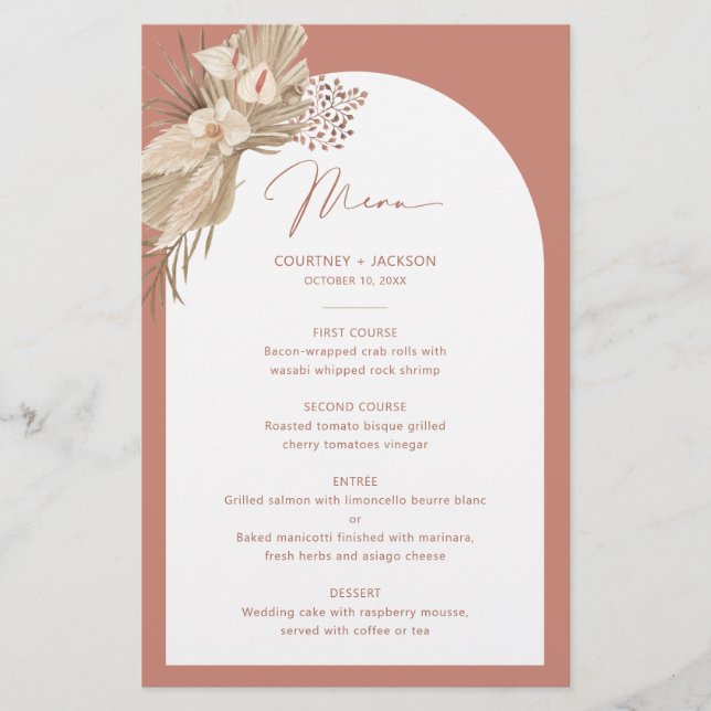 Modern Bohemian Arch Wedding menu card (Front)