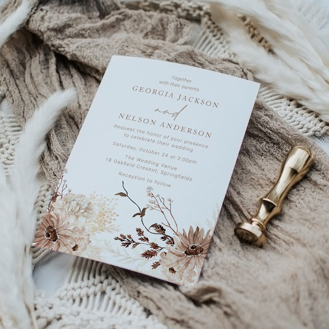 Modern Bohemian Beige Floral Wedding Invitation (Creator Uploaded)