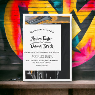 Modern Bohemian Black And Yellow Abstract Wedding Invitation