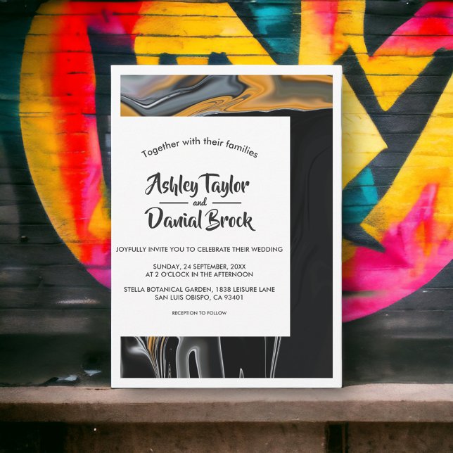 Modern Bohemian Black And Yellow Abstract Wedding Invitation (Creator Uploaded)