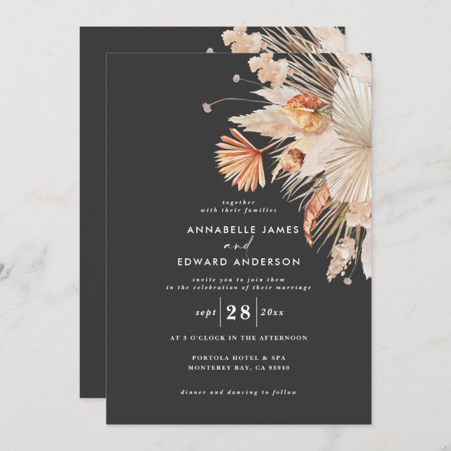 Modern bohemian black pampas grass wedding (Front/Back)