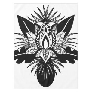 Modern Bohemian Black White Tropical Lotus Leaf Tablecloth