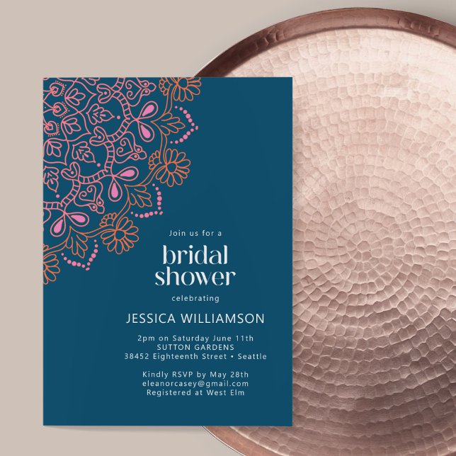 Modern Bohemian Blue Mandala Bridal Shower Invitation (Creator Uploaded)
