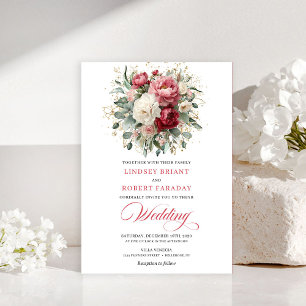 Modern Bohemian Blush White Greenery Gold Wedding Invitation