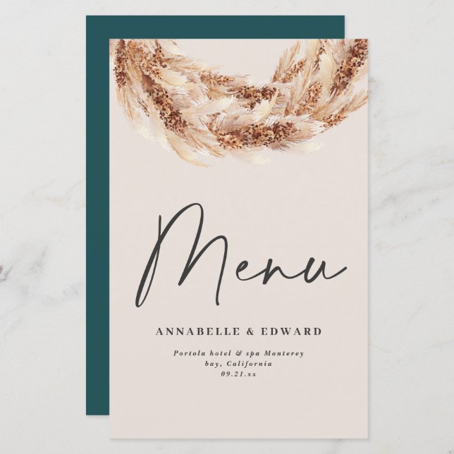 Modern bohemian botanical pampas grass wedding (Front/Back)