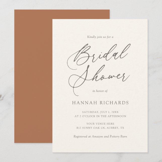 Modern Bohemian Burnt Orange Bridal Shower Invitat Invitation (Front/Back)
